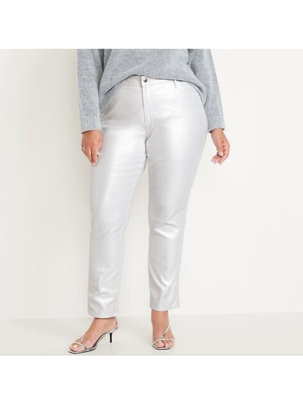 16 • Old Navy • Metallic Silver Shine High Waisted Vintage Slim Jeans